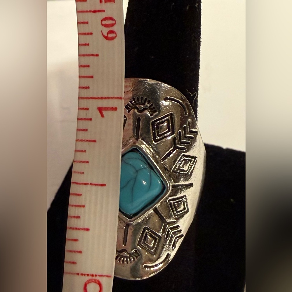 Ring - size 6.25 - silver tone stainless steel with light blue marbled stone - Picture 9 of 9